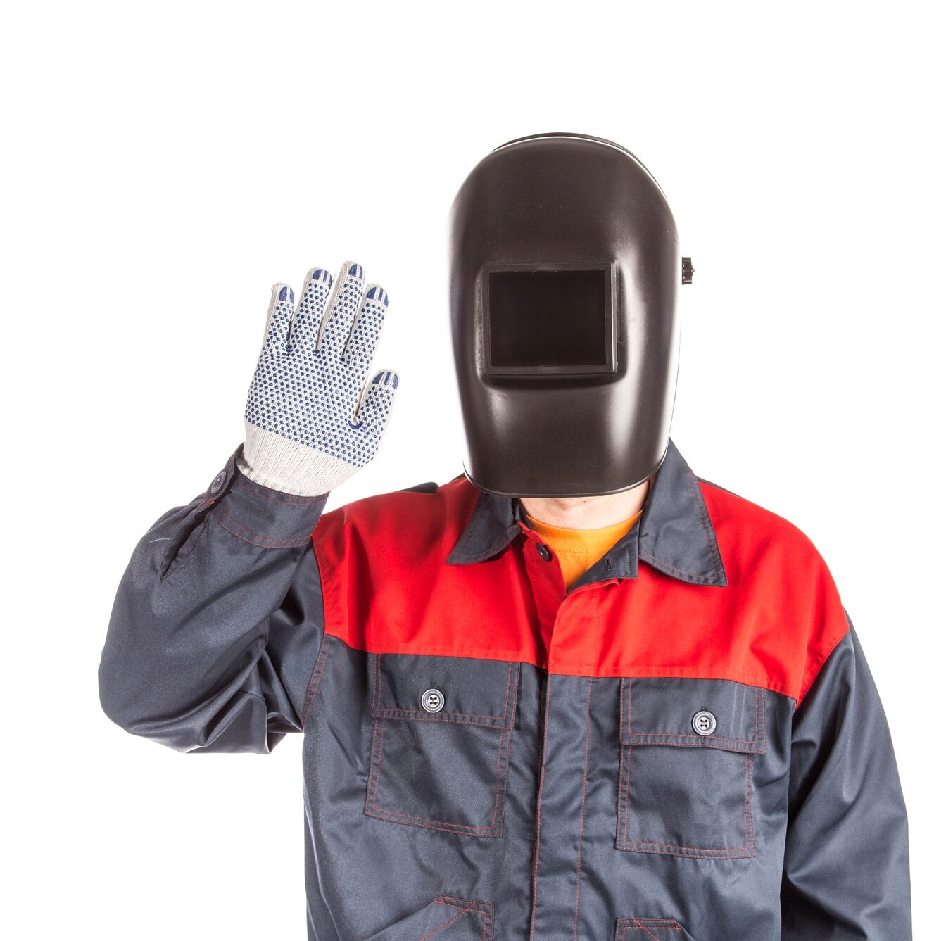 Welder in mask.